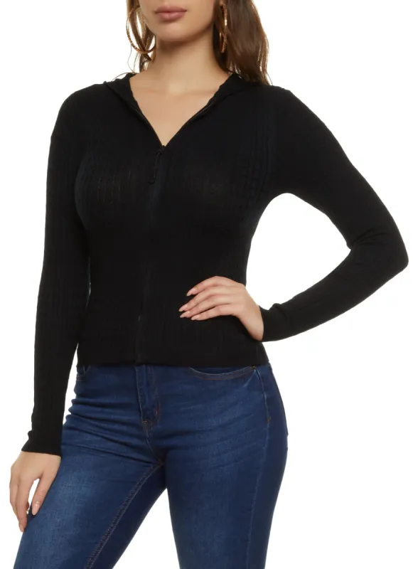 Cable Knit Zip Front Hooded Sweater sold by Rainbow