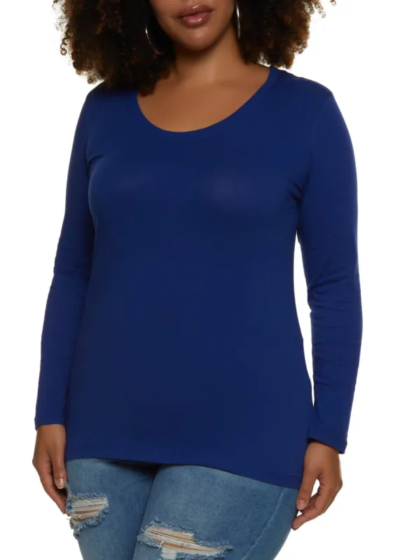 Plus Size Basic Long Sleeve Scoop Neck Top sold by Rainbow
