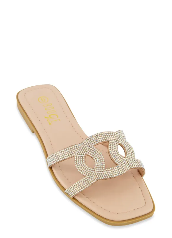 Rhinestone Cut Out Band Flat Sandals sold by Rainbow