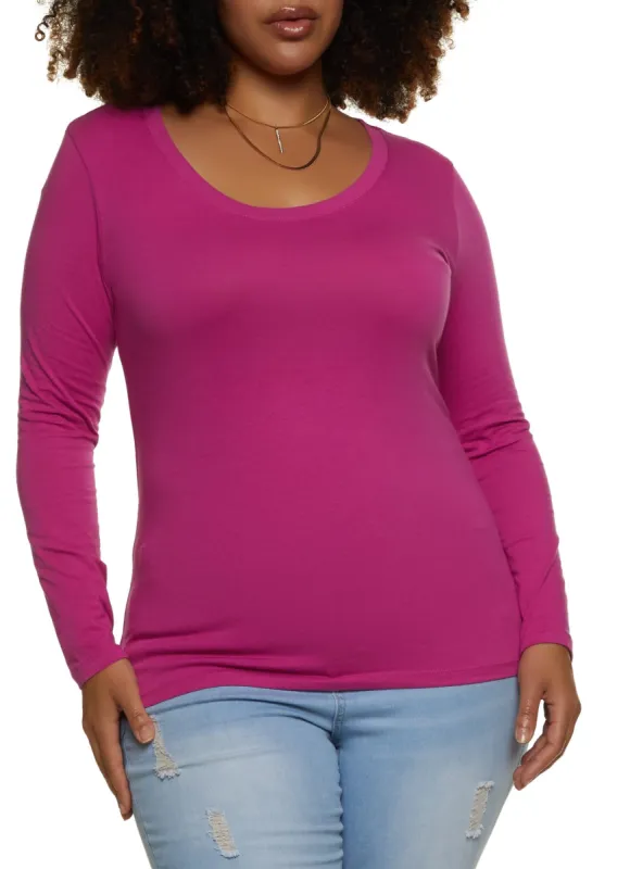 Plus Size Basic Long Sleeve Scoop Neck Top sold by Rainbow