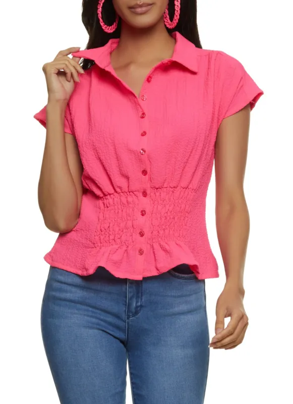Smocked Button Front Blouse sold by Rainbow