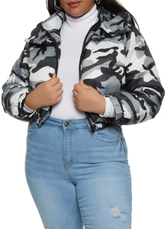 Plus Size Camo Puffer Jacket sold by Rainbow