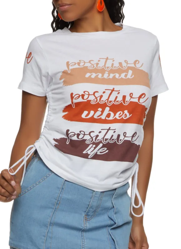 Positive Mind Ruched Graphic Tee sold by Rainbow