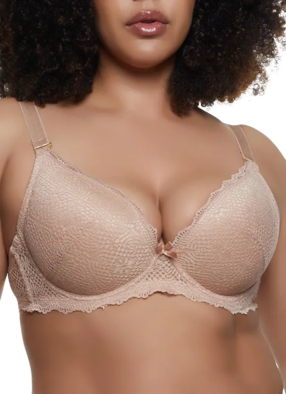 Plus Size Scalloped Lace Convertible Plunge Bra sold by Rainbow