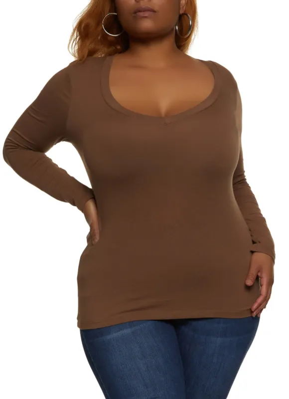 Plus Size Basic V Neck Long Sleeve Tee sold by Rainbow
