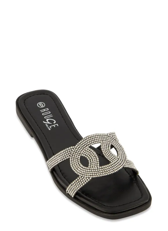Rhinestone Cut Out Band Flat Sandals sold by Rainbow