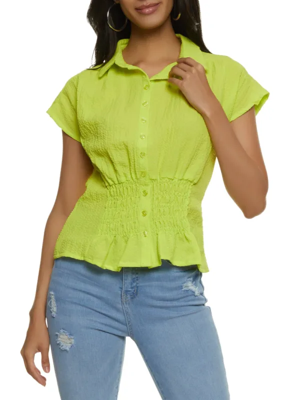 Smocked Button Front Blouse sold by Rainbow