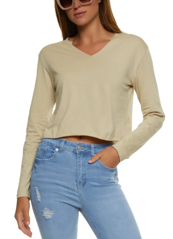 Notch Neck Raw Hem Crop Top sold by Rainbow