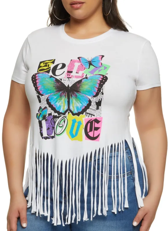 Plus Size Self Love Fringe Hem Tee sold by Rainbow