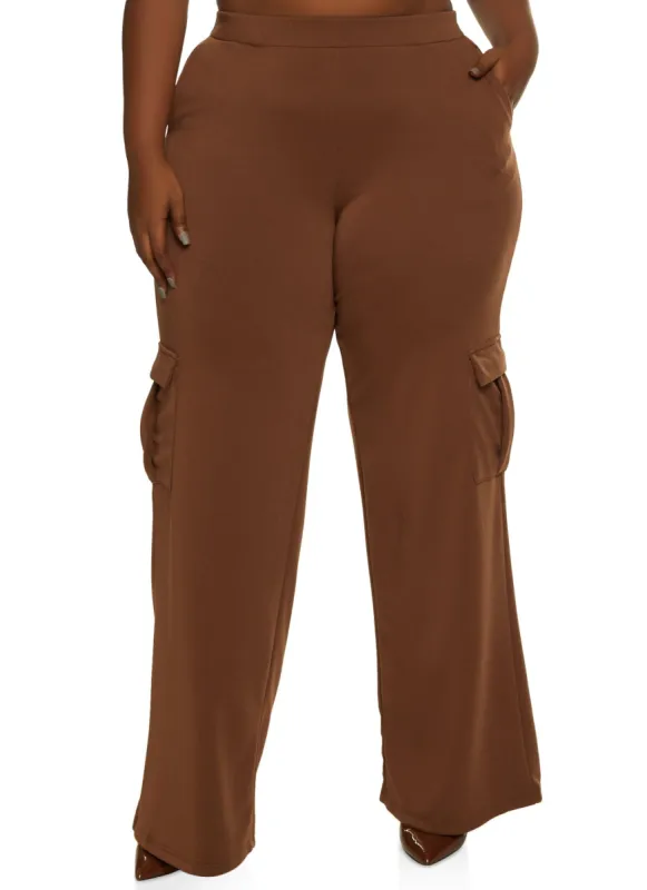 Plus Size Cargo Pocket Wide Leg Pants sold by Rainbow