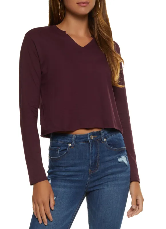 Notch Neck Raw Hem Crop Top sold by Rainbow