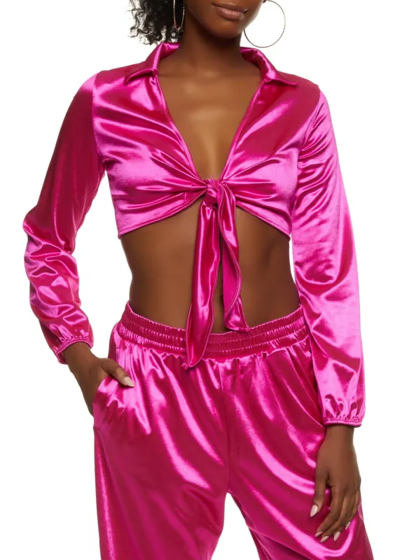 Spandex Tie Front Crop Top sold by Rainbow