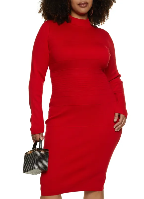Plus Size Mock Neck Midi Sweater Dress sold by Rainbow