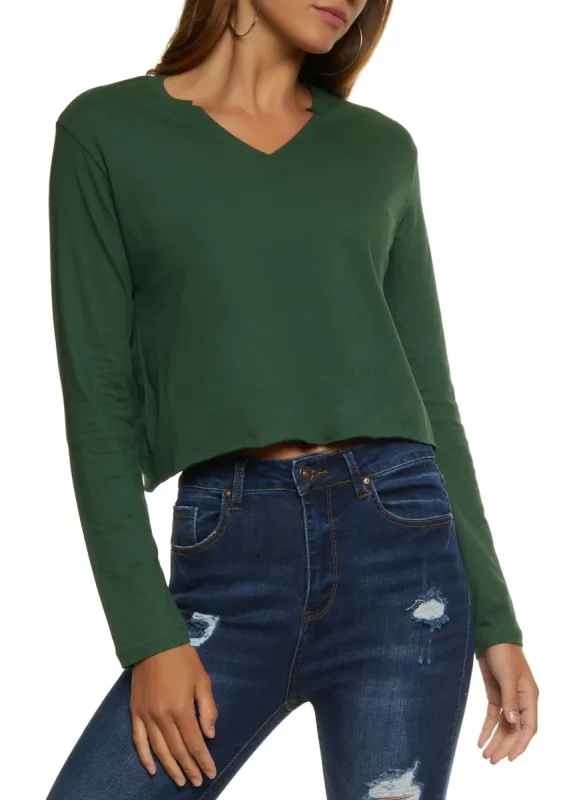 Notch Neck Raw Hem Crop Top sold by Rainbow