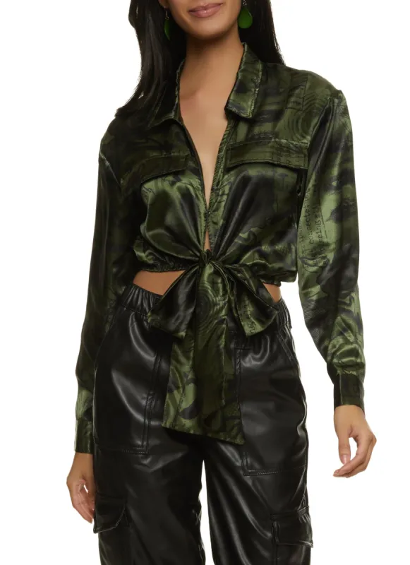 Satin Printed Tie Front Blouse sold by Rainbow