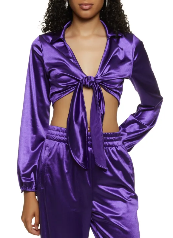Spandex Tie Front Crop Top sold by Rainbow