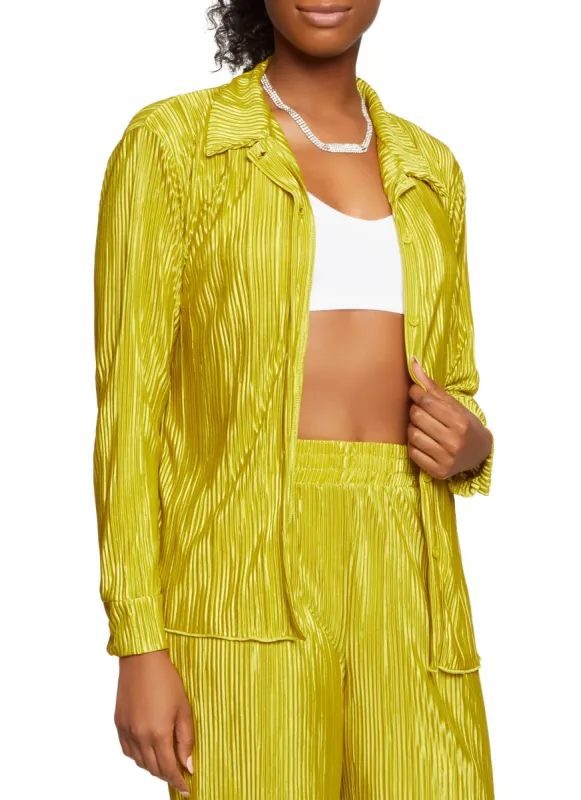 Solid Plisse Button Front Shirt sold by Rainbow