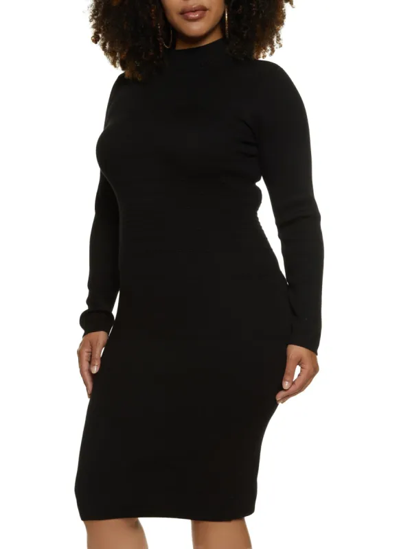 Plus Size Mock Neck Midi Sweater Dress sold by Rainbow