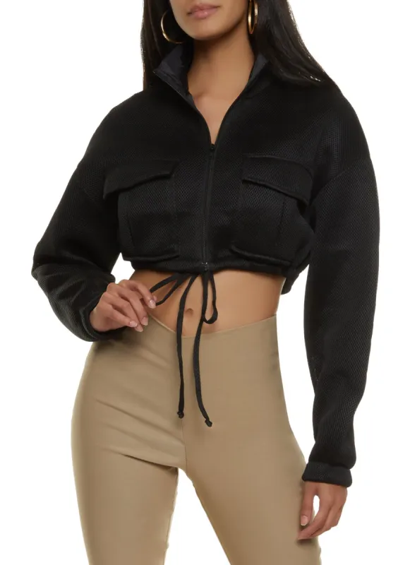 Jersey Mesh Drawstring Hem Cropped Jacket sold by Rainbow