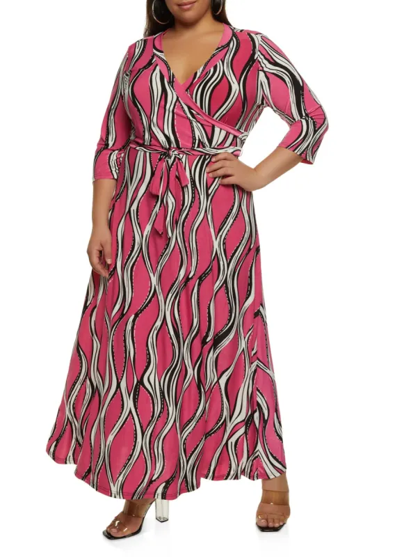 Plus Size Printed Faux Wrap Dress sold by Rainbow