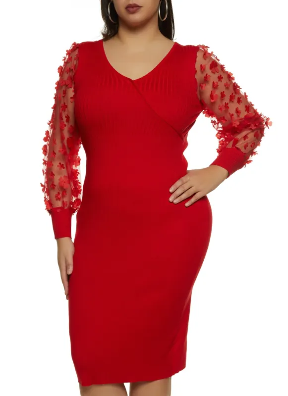 Plus Size Flower Organza Sleeve Midi Dress sold by Rainbow