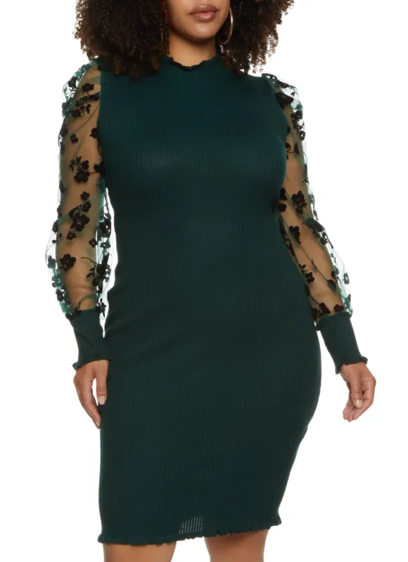 Plus Size Floral Velvet Burnout Sleeve Midi Dress sold by Rainbow