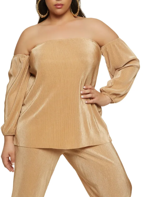 Plus Size Plisse Off the Shoulder Top sold by Rainbow