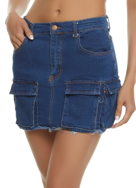 Frayed Hem Cargo Pocket Mini Skirt sold by Rainbow