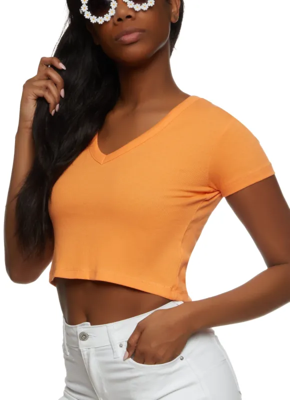 Basic V Neck Cropped T Shirt sold by Rainbow