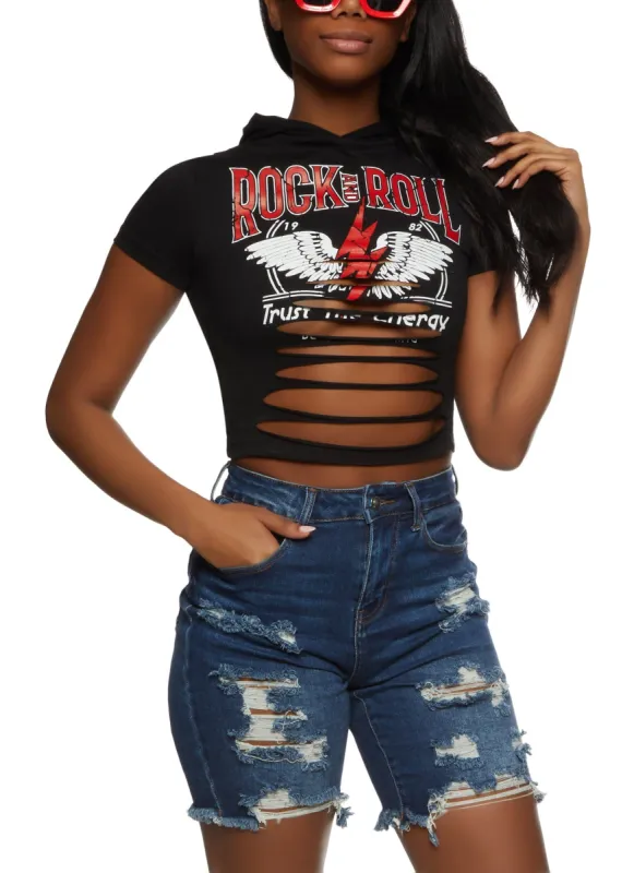 Rock And Roll Laser Cut Cropped Graphic Tee sold by Rainbow