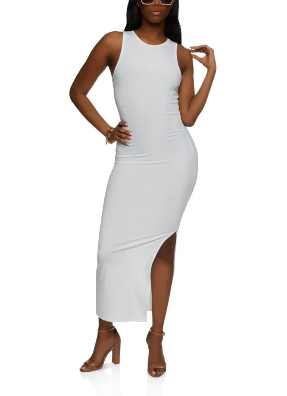 Rib Knit Side Slit Tank Dress sold by Rainbow