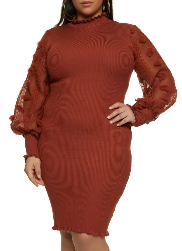 Plus Size Floral Organza Sleeve Midi Dress sold by Rainbow