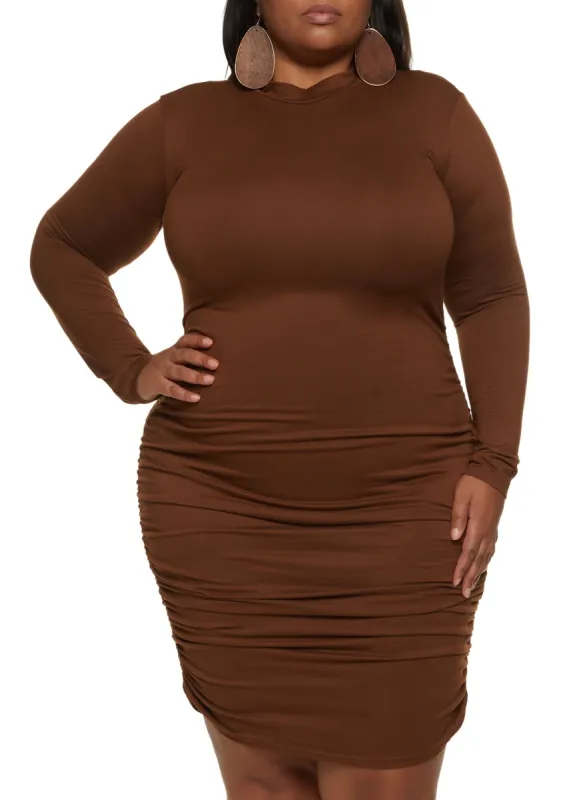 Plus Size Ruched Long Sleeve Midi Dress sold by Rainbow