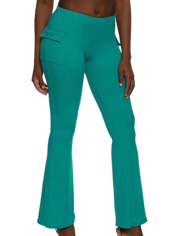 Ribbed Knit Cargo Flare Pants sold by Rainbow