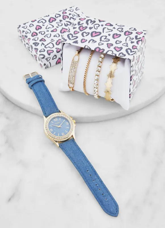 Rhinestone Trim Watch and Assorted Bracelet Set sold by Rainbow