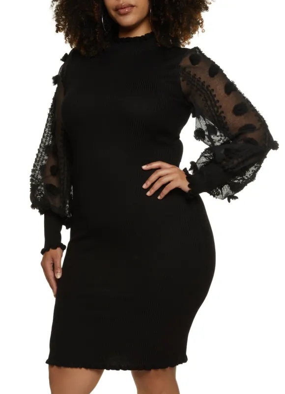 Plus Size Floral Organza Sleeve Midi Dress sold by Rainbow
