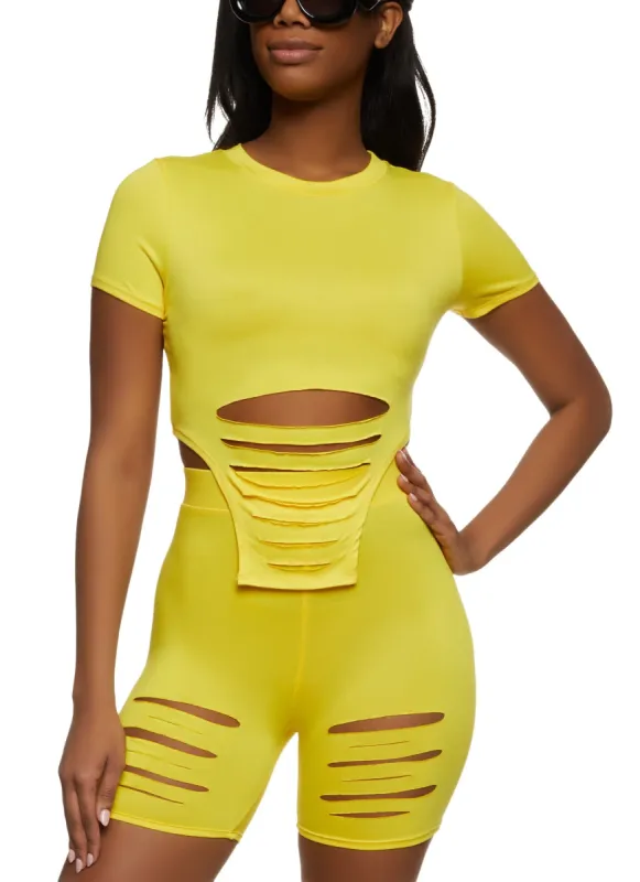 Laser Cut Hanky Hem Crop Top sold by Rainbow