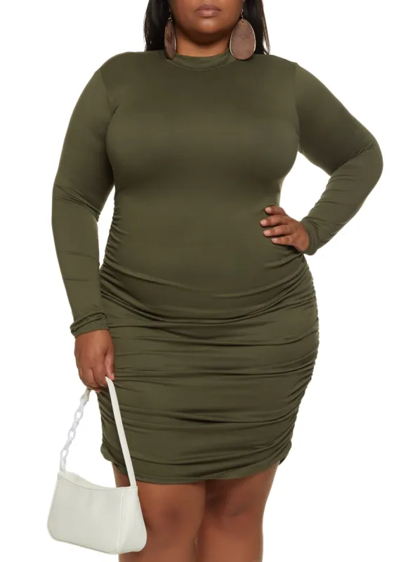 Plus Size Ruched Long Sleeve Midi Dress sold by Rainbow