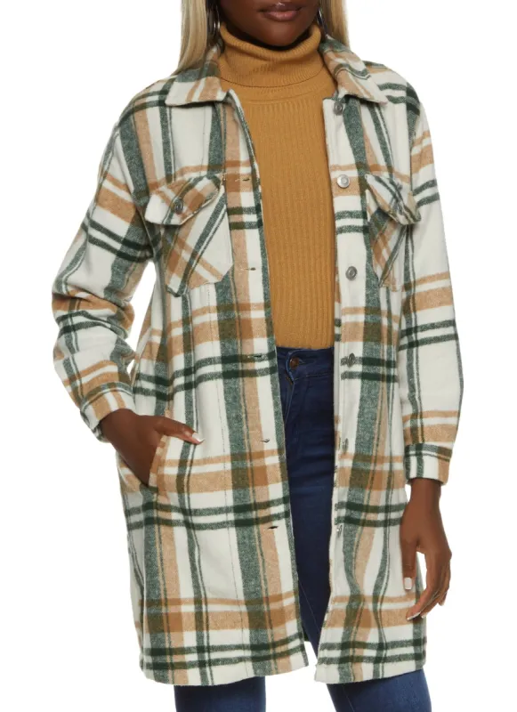 Plaid Pocket Detail Button Front Shacket sold by Rainbow