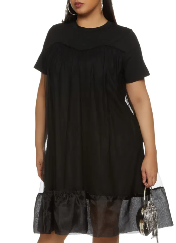 Plus Size Organza Hem Tulle Midi Shift Dress sold by Rainbow