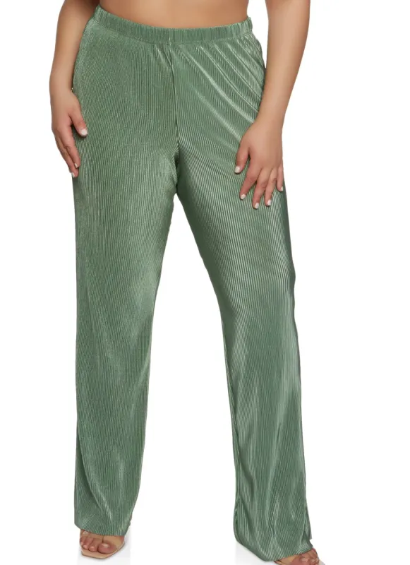 Plus Size Plisse High Waist Palazzo Pants sold by Rainbow