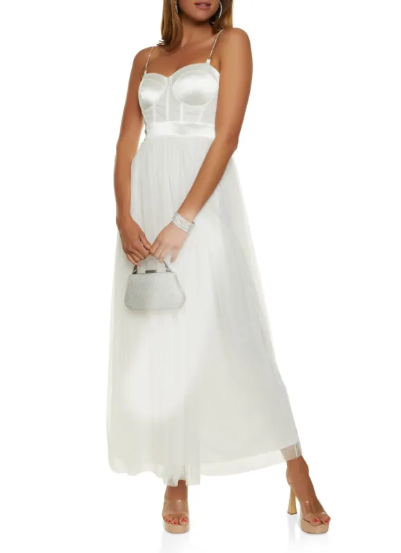 Rhinestone Strap Tulle Corset Maxi Dress sold by Rainbow