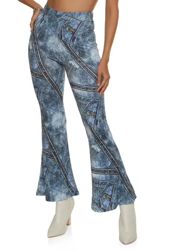Patchwork Print High Waist Flare Pants sold by Rainbow