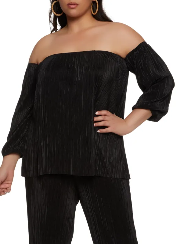 Plus Size Plisse Off the Shoulder Top sold by Rainbow