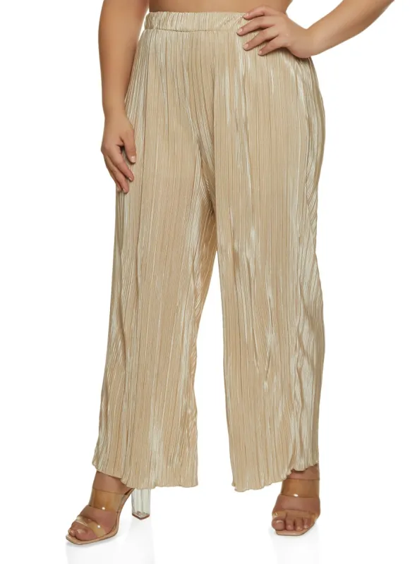 Plus Size Plisse High Waisted Wide Leg Pants sold by Rainbow