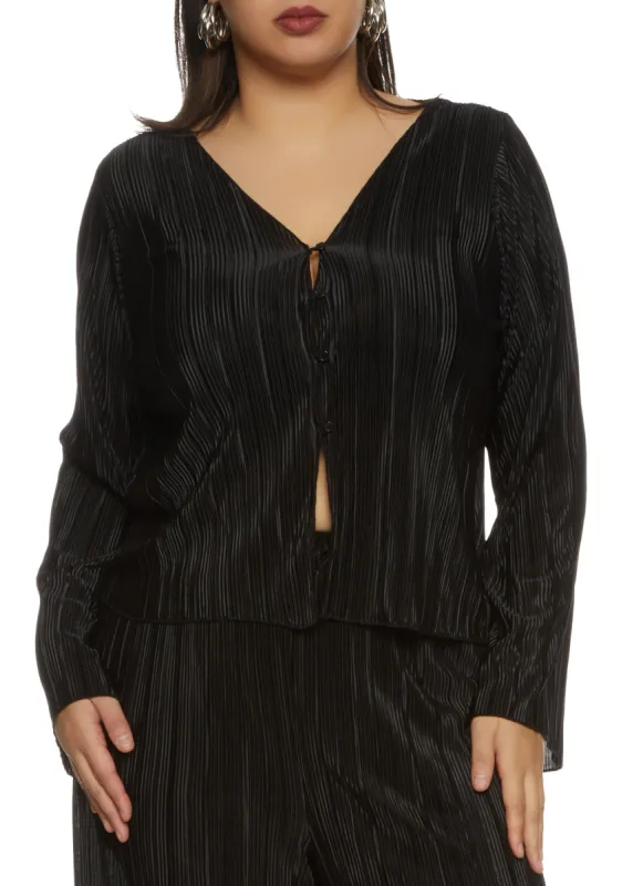 Plus Size Plisse Button Front Bell Sleeve Blouse sold by Rainbow