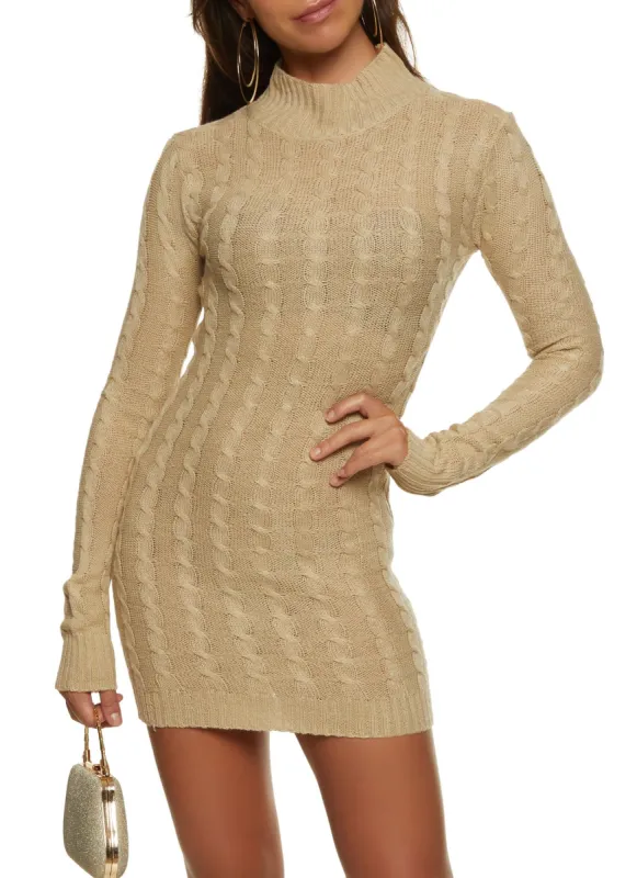Cable Knit Mock Neck Sweater Dress sold by Rainbow