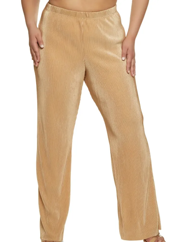 Plus Size Plisse High Waist Palazzo Pants sold by Rainbow