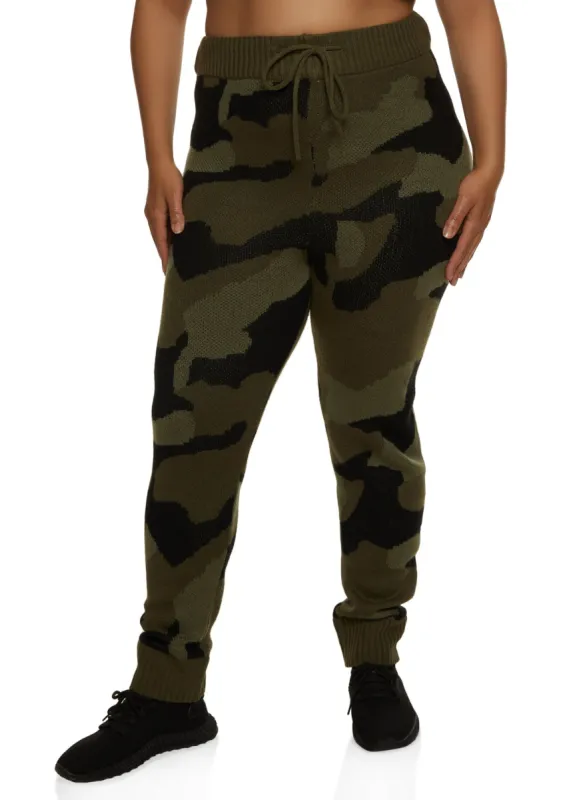 Plus Size Camo Knit Drawstring Joggers sold by Rainbow