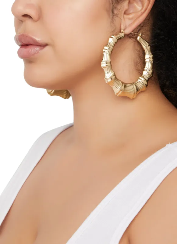 Metallic Bamboo Hoop Earrings sold by Rainbow